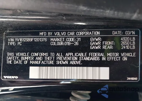 2015 Volvo V60 T5 Premier из США, поврежденный, VIN YV1612SB9F1201376